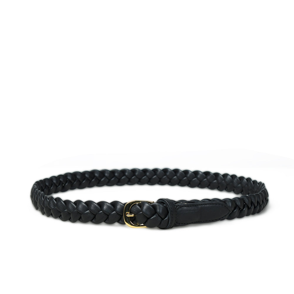 ARYA Woven Leather Belt in Black Leather