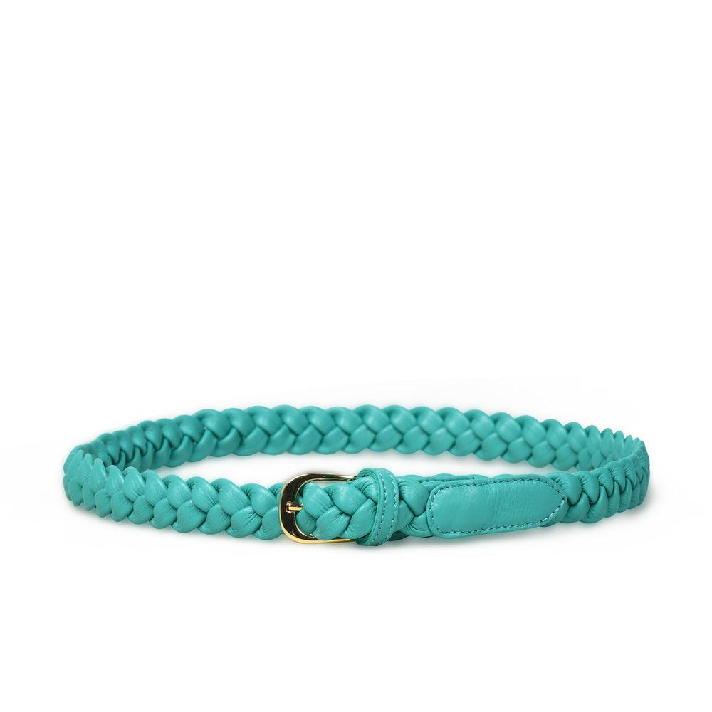 ARYA Woven Leather Belt in Teal Leather