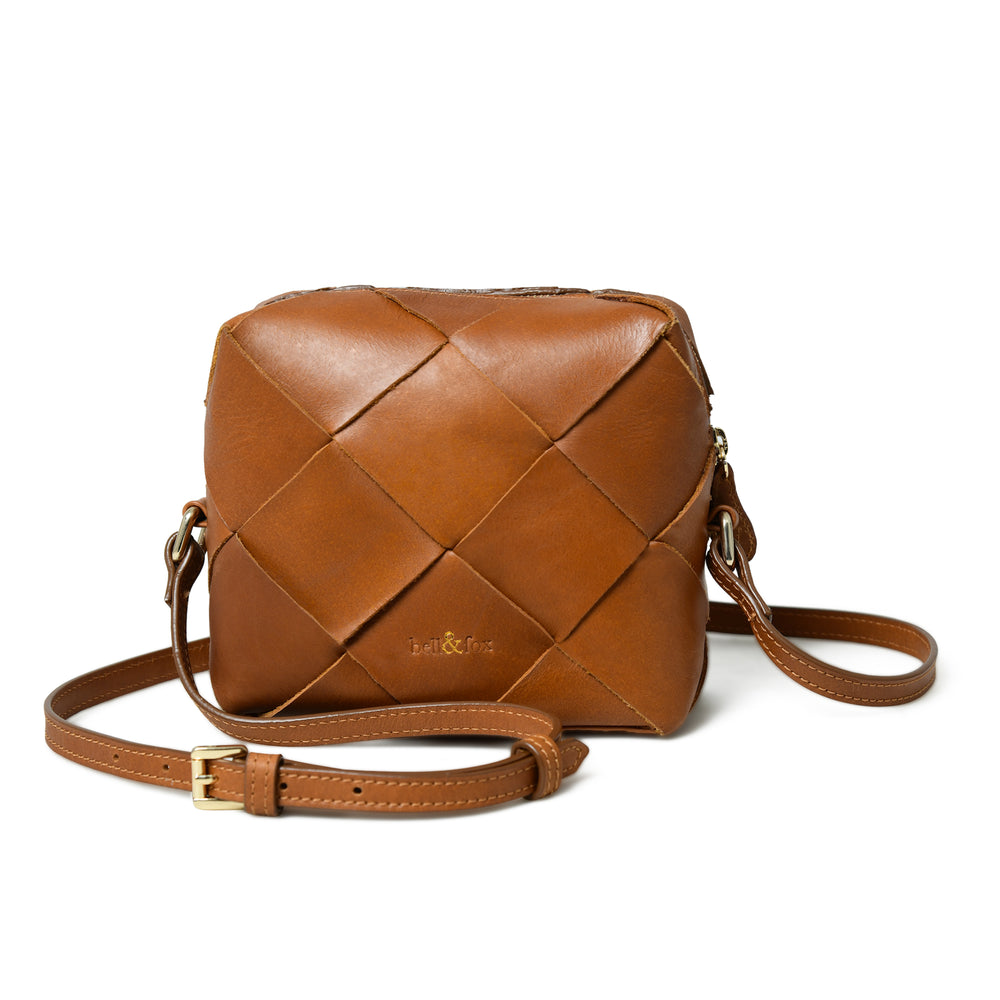 ASHA Hand Woven Crossbody Bag in Caramel Leather