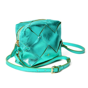 
                  
                    Load image into Gallery viewer, ASHA Hand Woven Crossbody Bag in Emerald Metallic Leather
                  
                