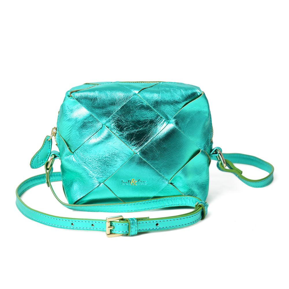 ASHA Hand Woven Crossbody Bag in Emerald Metallic Leather
