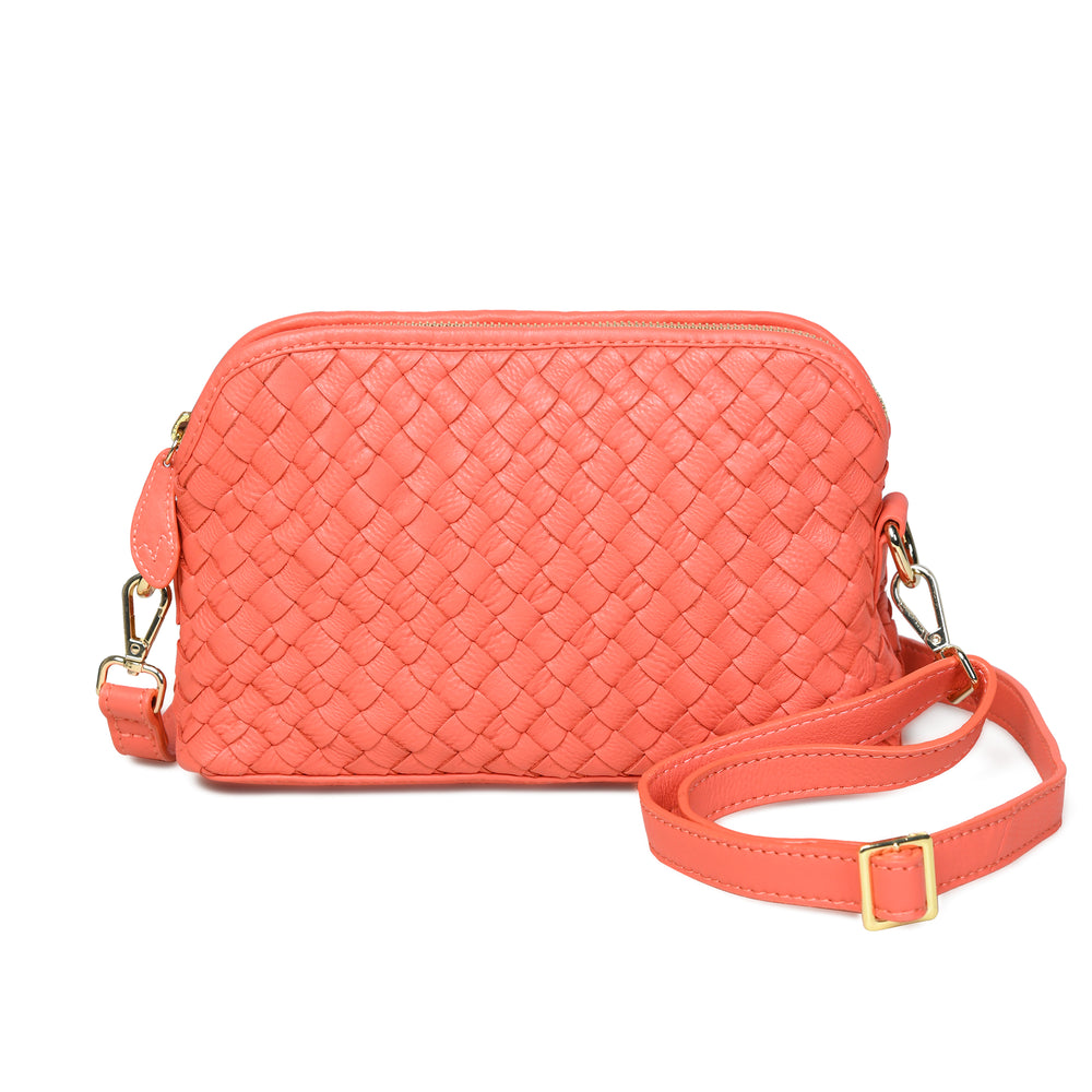IRA Hand Woven Crossbody Bag in Coral Leather