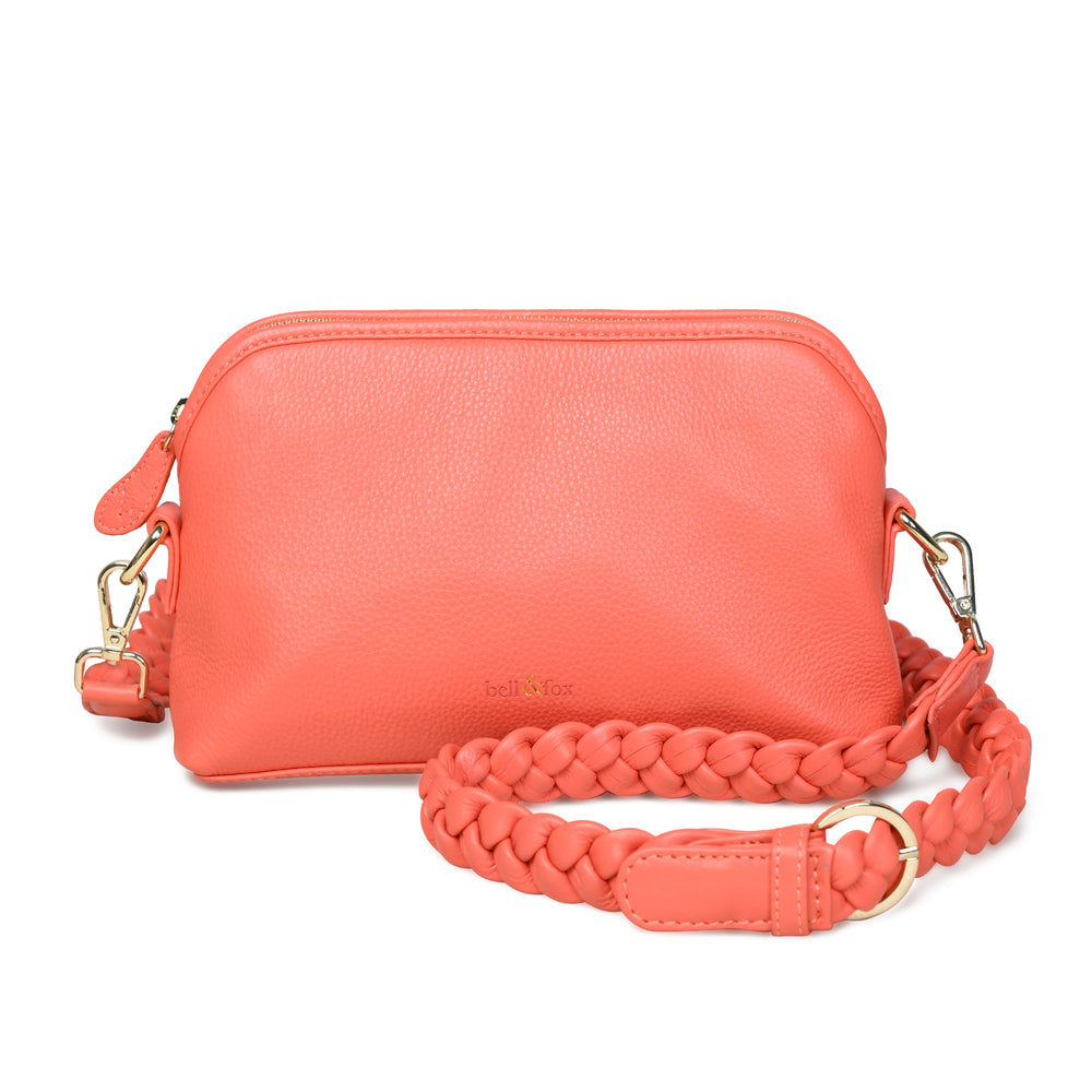 LAYLA Crossbody Bag with Hand Woven Strap in Coral Leather