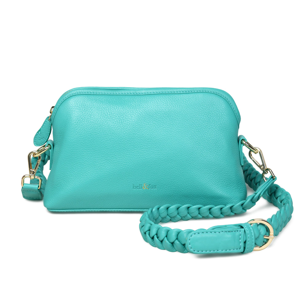 LAYLA Crossbody Bag with Hand Woven Strap in Teal Leather