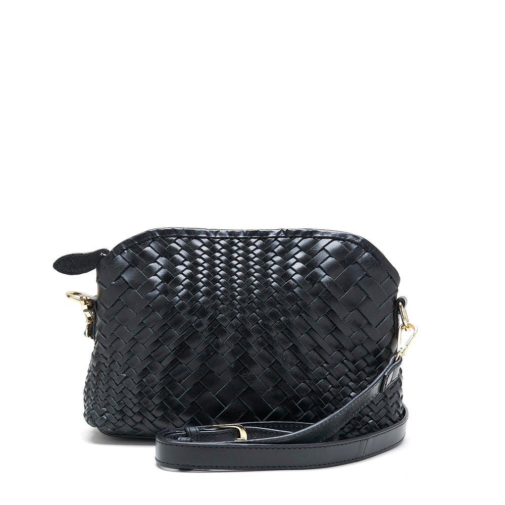 RIA Hand Woven Crossbody Bag in Black Leather
