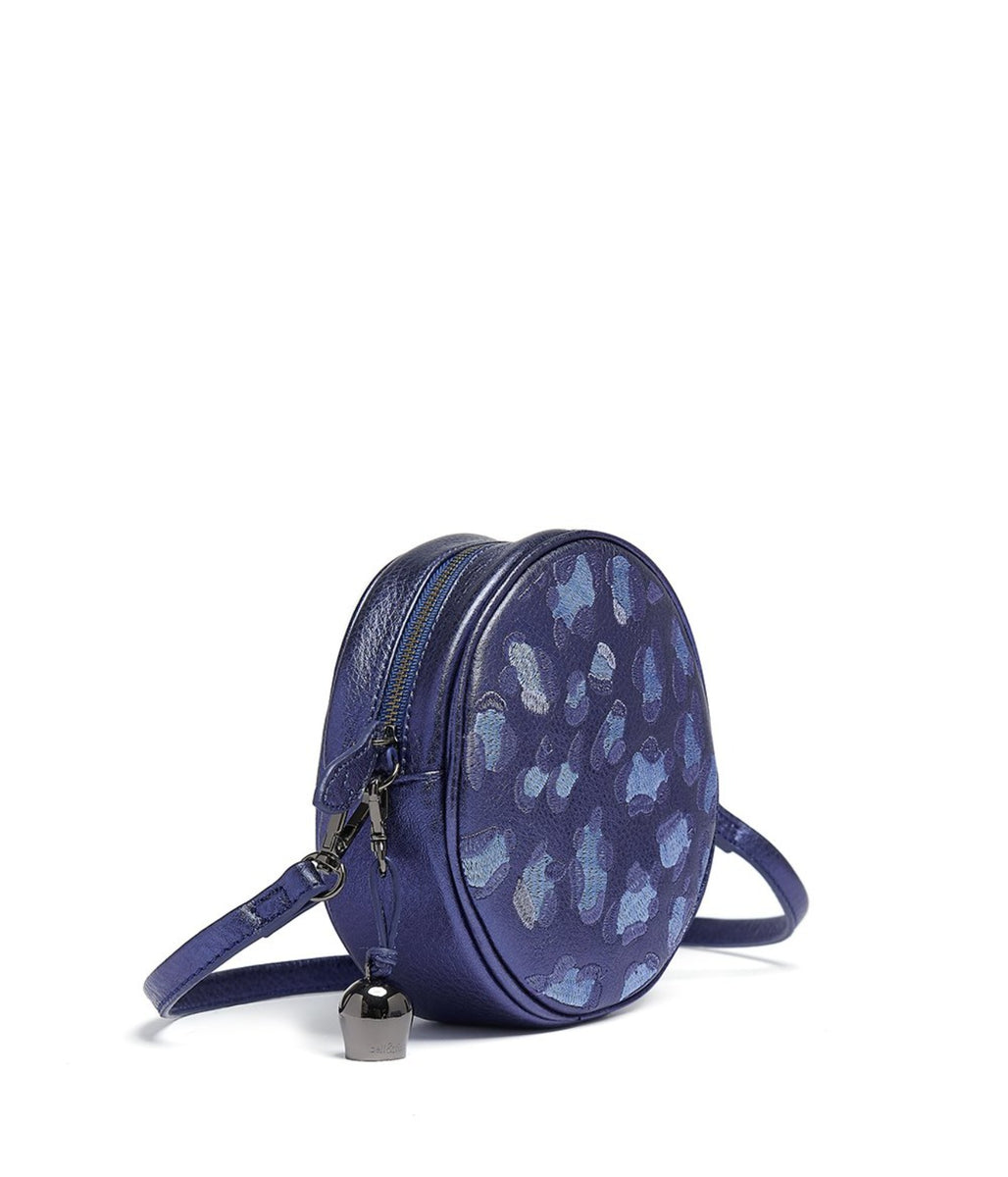 MIA Mini Canteen Crossbody Wristlet Clutch Bag Blue Leopard