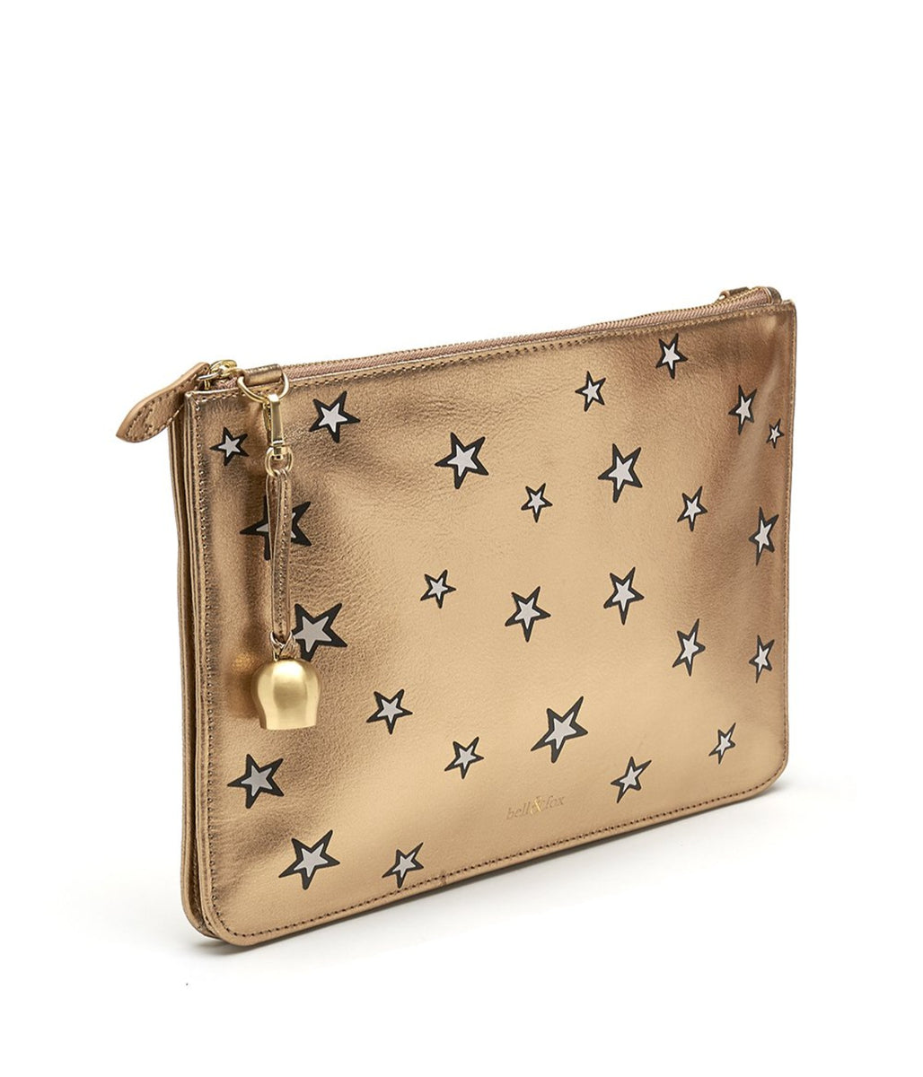 GIA Cross Body Bag / Oversize Clutch - Gold Star Print