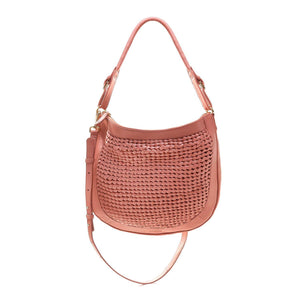 
                  
                    Load image into Gallery viewer, hand woven hobo crossbody bag in terracotta pink leather
                  
                