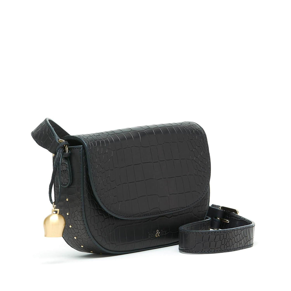 black croc leather mini saddle crossbody bag