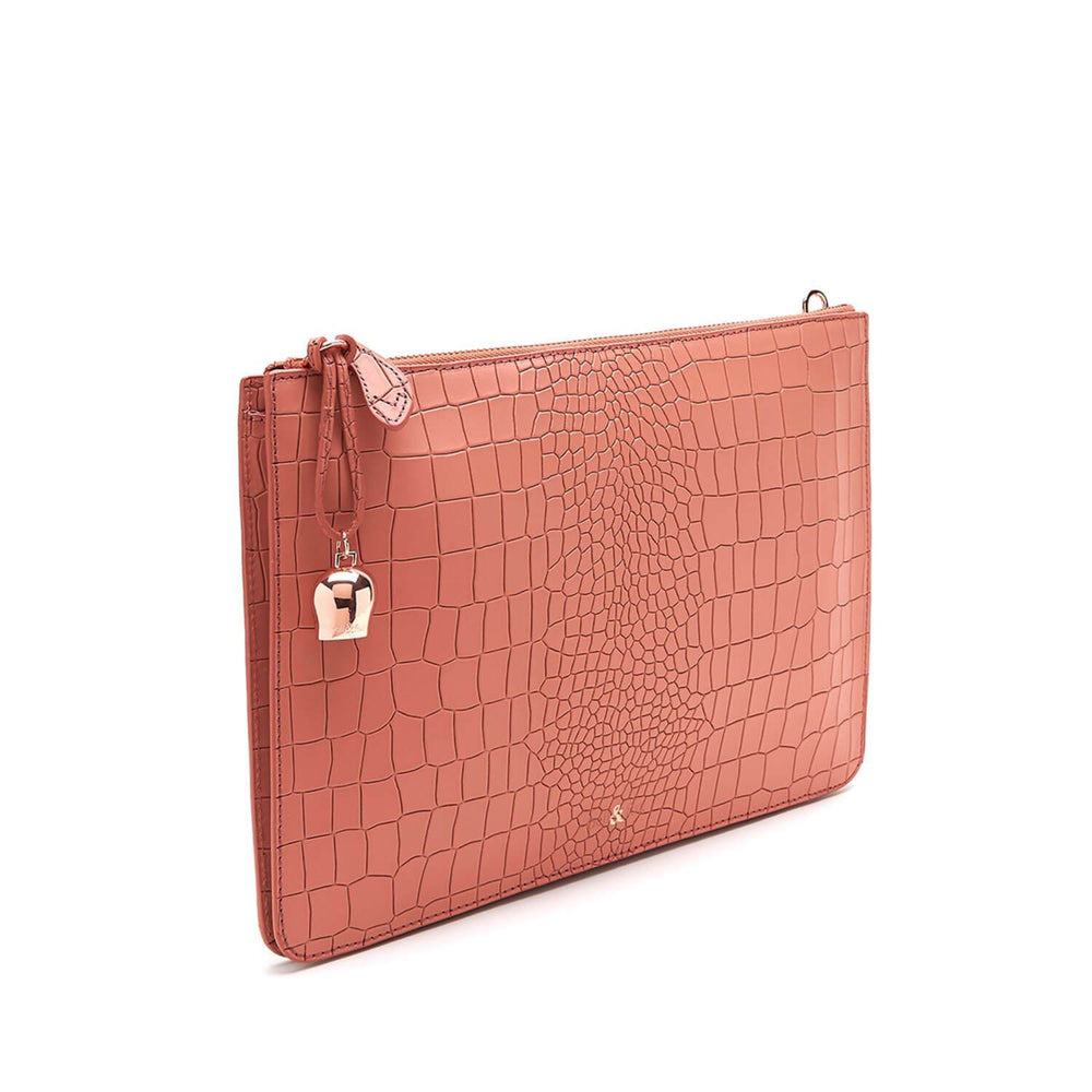 terracotta pink croc leather oversize clutch iPad case