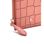 terracotta pink croc embossed leather credit card purse zip detail