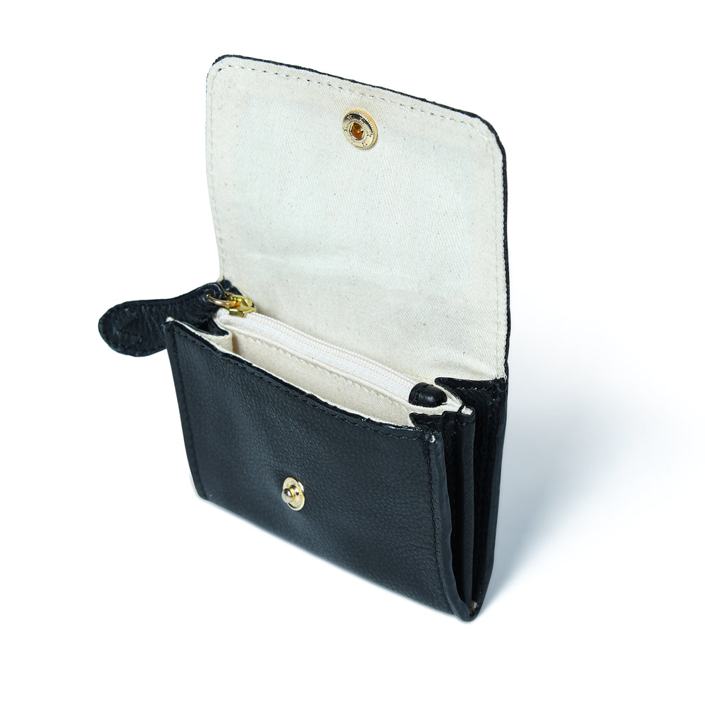 
                  
                    Load image into Gallery viewer, AMELIE  Popper Card Holder Purse with Zip - Black
                  
                