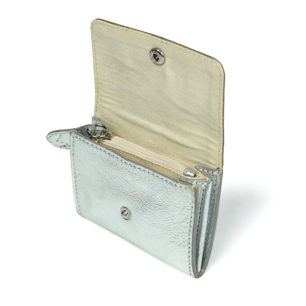 
                  
                    Load image into Gallery viewer, AMELIE  Popper Card Holder Purse with Zip - Silver
                  
                