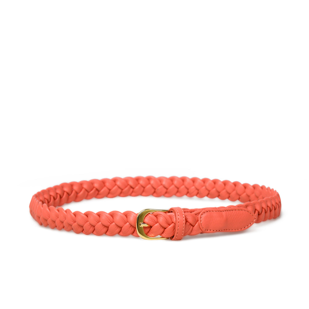 ARYA Woven Leather Belt in Coral Leather