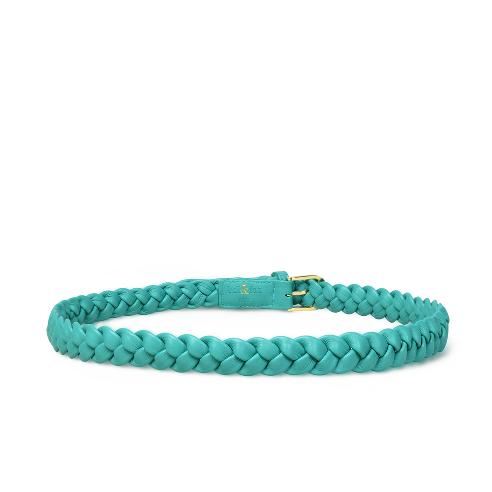 
                  
                    Load image into Gallery viewer, ARYA Woven Leather Belt in Teal Leather
                  
                