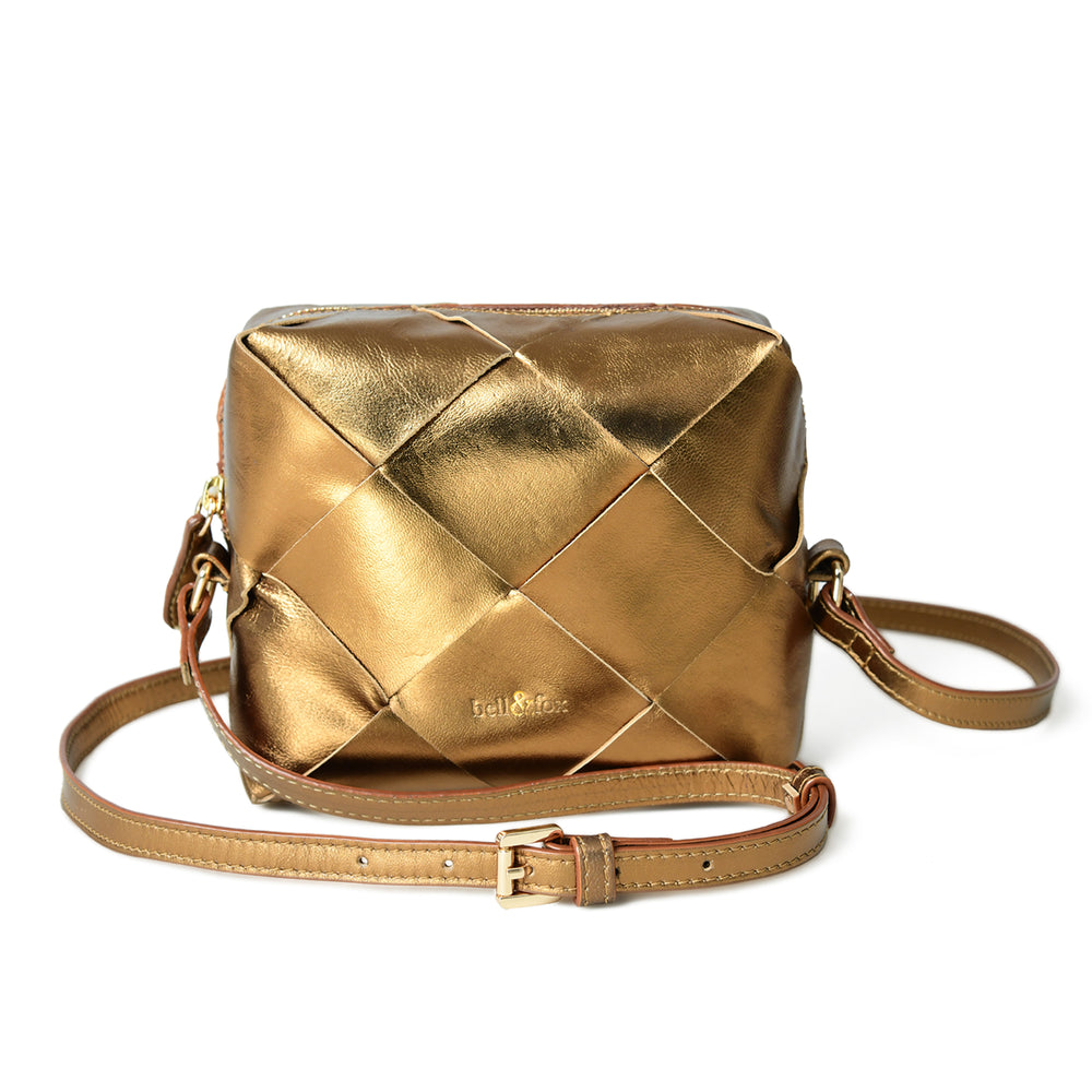 
                  
                    Load image into Gallery viewer, ASHA Hand Woven Crossbody Bag in Bronze Metallic Leather
                  
                