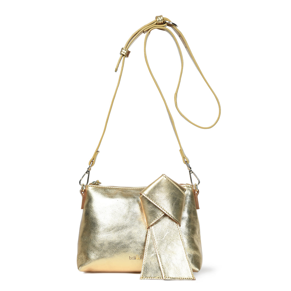 
                  
                    Load image into Gallery viewer, INDIRA Bow Detail Clutch / Crossbody in Dark Gold
                  
                