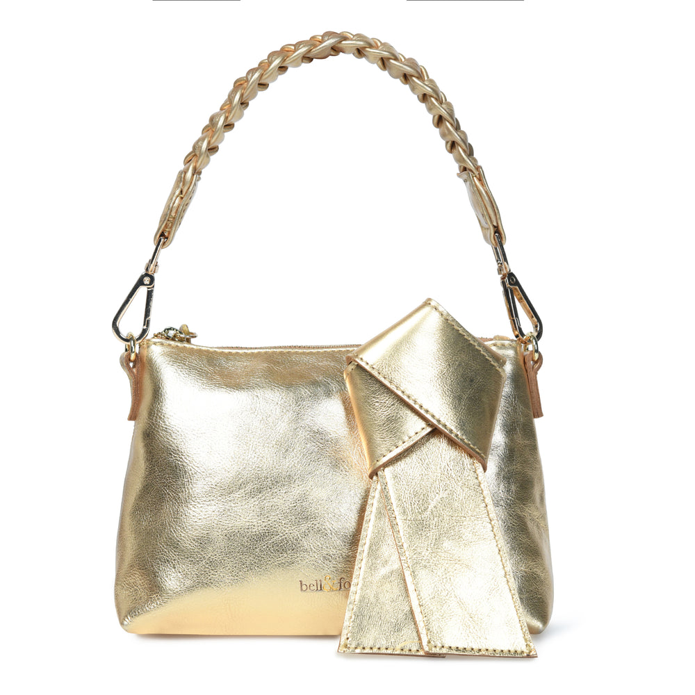 
                  
                    Load image into Gallery viewer, INDIRA Bow Detail Clutch / Crossbody in Dark Gold
                  
                