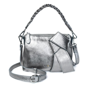 
                  
                    Load image into Gallery viewer, INDIRA Bow Detail Clutch / Crossbody in Gunmetal
                  
                