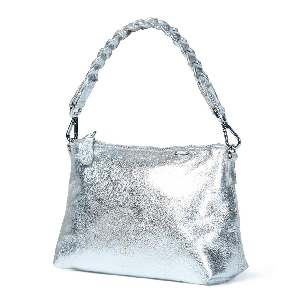 
                  
                    Load image into Gallery viewer, INDIRA Bow Detail Clutch / Crossbody in Silver
                  
                