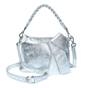 
                  
                    Load image into Gallery viewer, INDIRA Bow Detail Clutch / Crossbody in Silver
                  
                