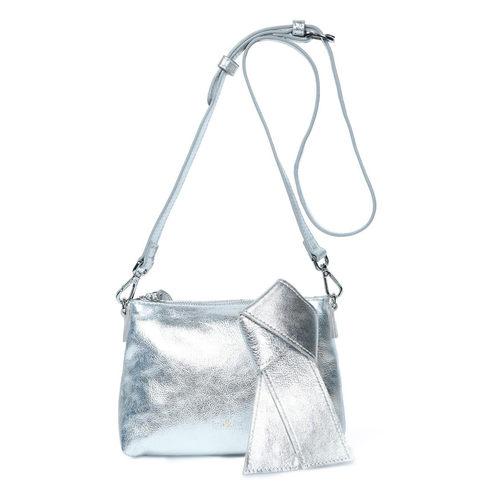 
                  
                    Load image into Gallery viewer, INDIRA Bow Detail Clutch / Crossbody in Silver
                  
                