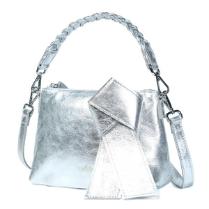 
                  
                    Load image into Gallery viewer, INDIRA Bow Detail Clutch / Crossbody in Silver
                  
                