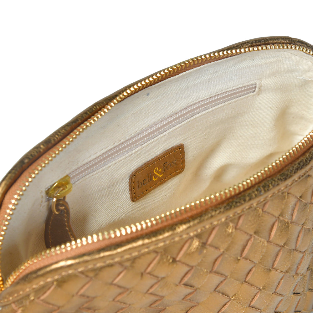 
                  
                    Load image into Gallery viewer, IRA Hand Woven Crossbody Bag in Bronze Metallic Leather
                  
                