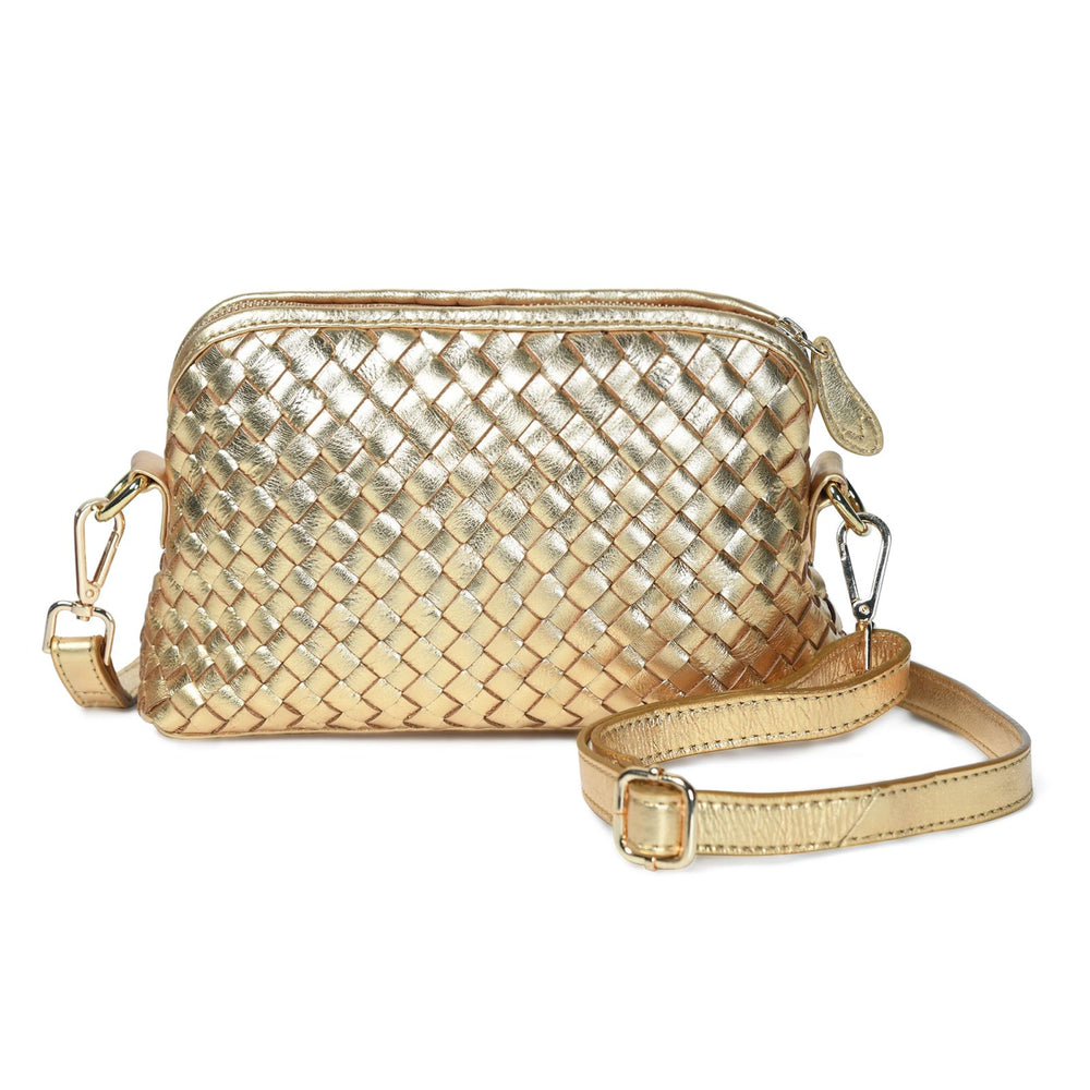 IRA Hand Woven Crossbody Bag in Dark Gold Metallic Leather