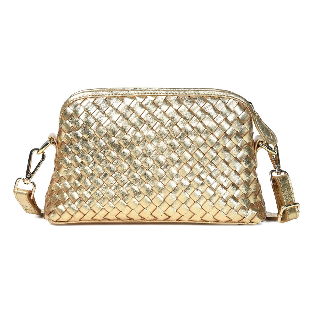 
                  
                    Load image into Gallery viewer, IRA Hand Woven Crossbody Bag in Dark Gold Metallic Leather
                  
                