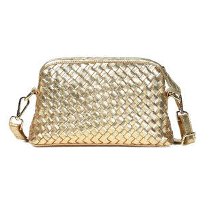 
                  
                    Load image into Gallery viewer, IRA Hand Woven Crossbody Bag in Dark Gold Metallic Leather
                  
                