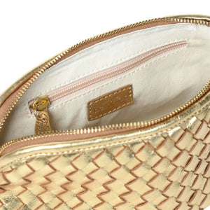 
                  
                    Load image into Gallery viewer, IRA Hand Woven Crossbody Bag in Dark Gold Metallic Leather
                  
                