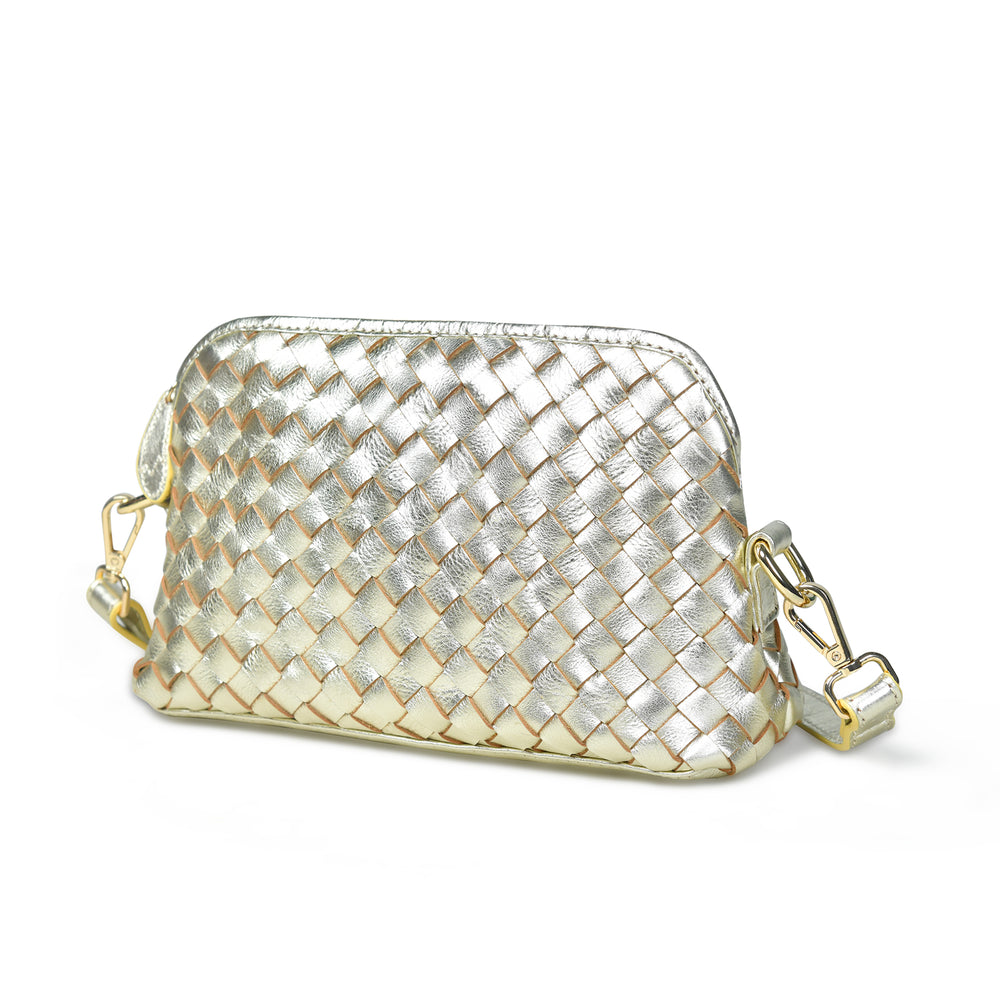 
                  
                    Load image into Gallery viewer, IRA Hand Woven Crossbody Bag in Gold Metallic Leather
                  
                