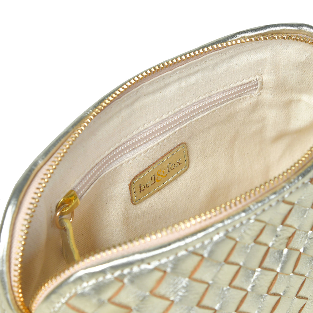 
                  
                    Load image into Gallery viewer, IRA Hand Woven Crossbody Bag in Gold Metallic Leather
                  
                
