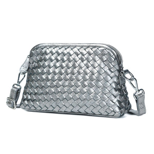 
                  
                    Load image into Gallery viewer, IRA Hand Woven Crossbody Bag in Gunmetal Metallic Leather
                  
                