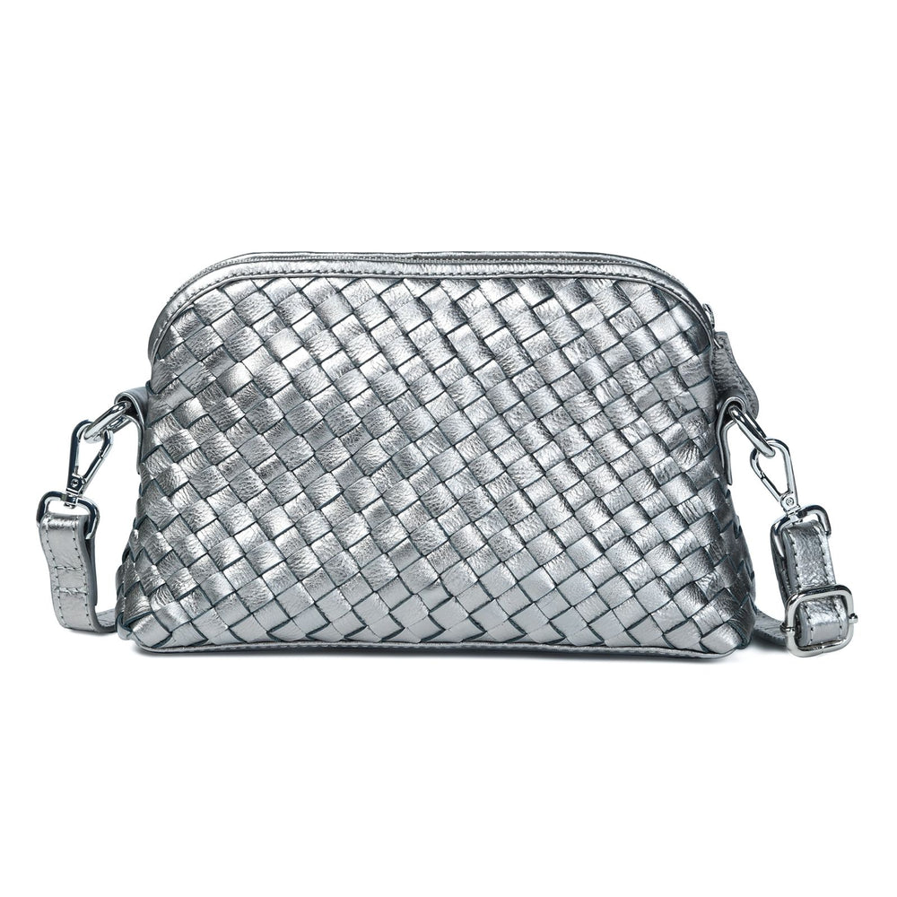 
                  
                    Load image into Gallery viewer, IRA Hand Woven Crossbody Bag in Gunmetal Metallic Leather
                  
                