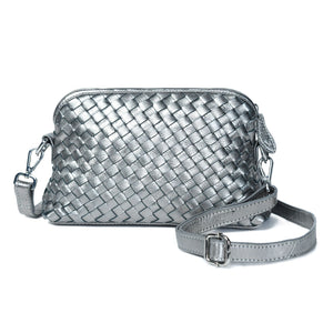 
                  
                    Load image into Gallery viewer, IRA Hand Woven Crossbody Bag in Gunmetal Metallic Leather
                  
                