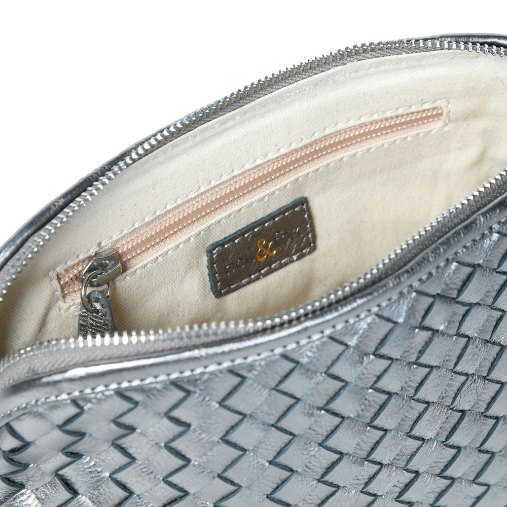 
                  
                    Load image into Gallery viewer, IRA Hand Woven Crossbody Bag in Gunmetal Metallic Leather
                  
                