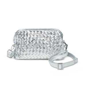 
                  
                    Load image into Gallery viewer, IRA Hand Woven Crossbody Bag in Silver Metallic Leather
                  
                