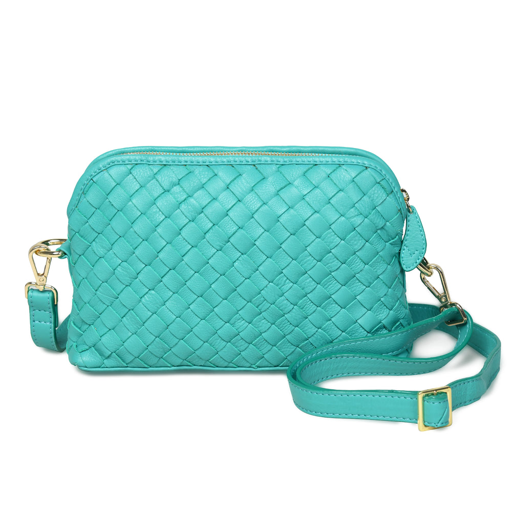 IRA Hand Woven Crossbody Bag in Teal Leather