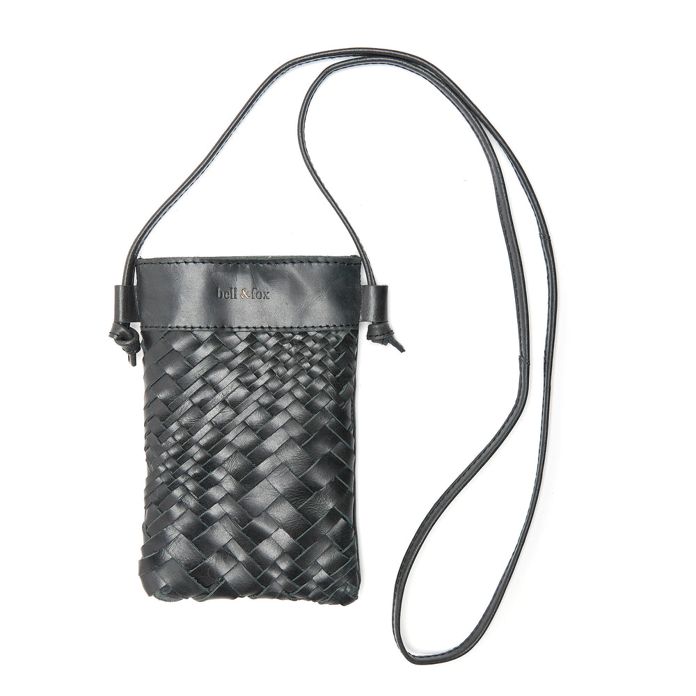 KASI Mini Hand Woven Crossbody Bag in Black Leather