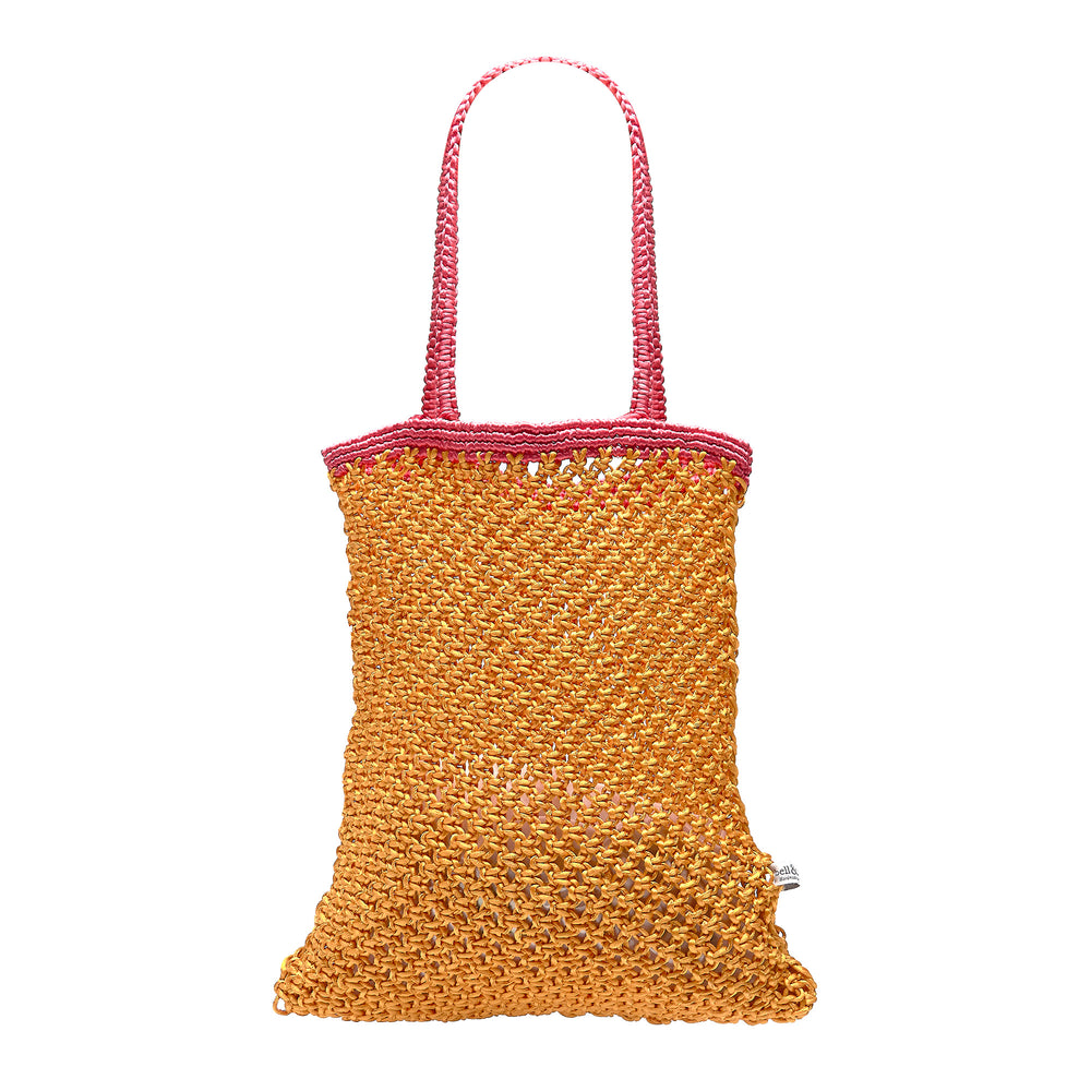 KIYANA Hand Woven Macrame Bag - Ochre & Hot Pink