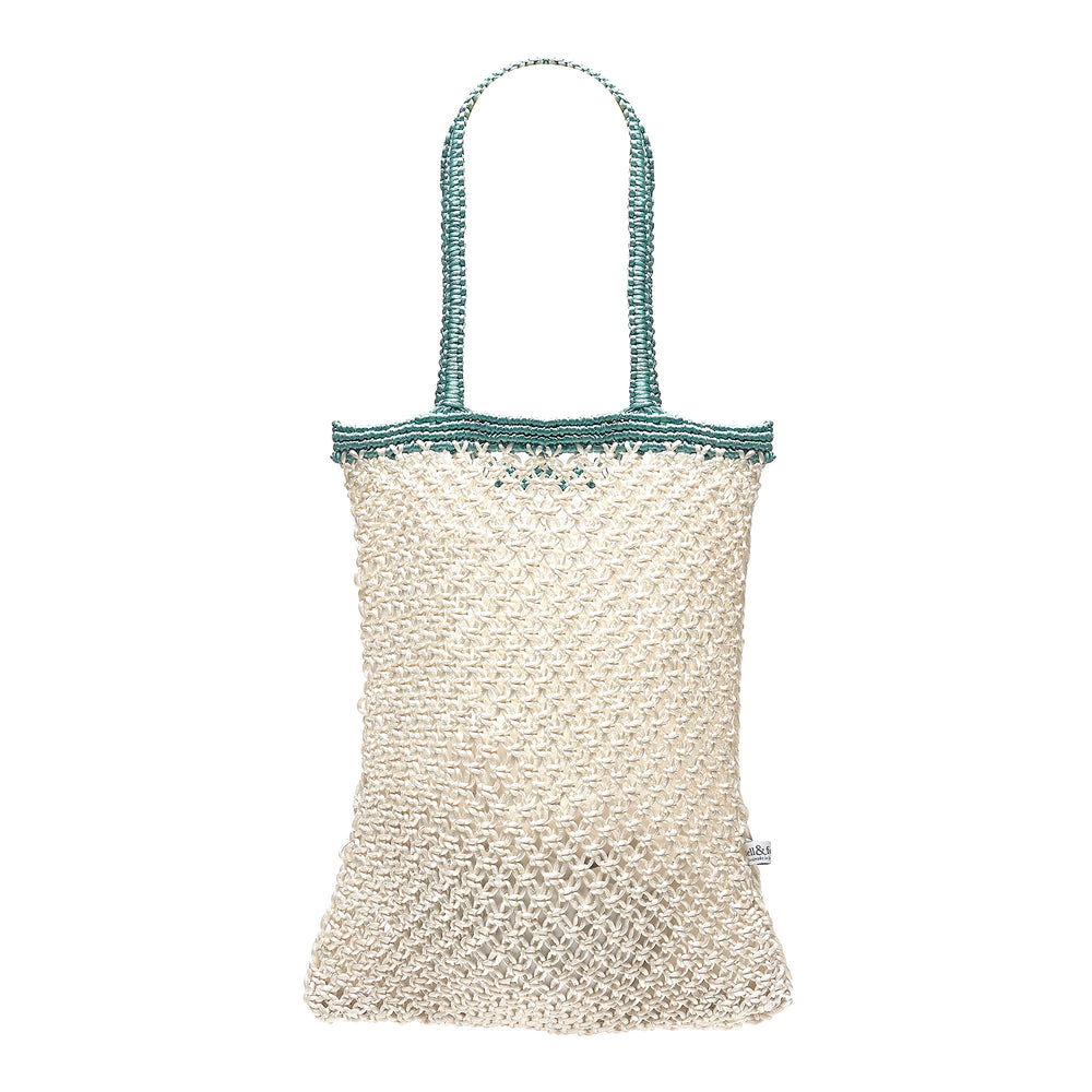 KIYANA Hand Woven Macrame Bag - White & Aqua