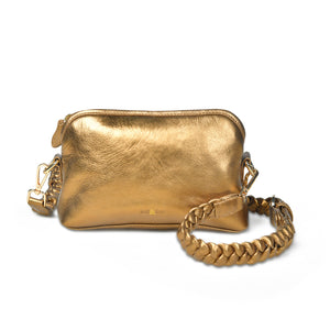 
                  
                    Load image into Gallery viewer, LAYLA Crossbody Bag with Hand Woven Strap in Bronze Metallic Leather
                  
                