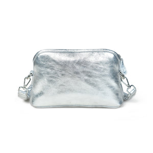 
                  
                    Load image into Gallery viewer, LAYLA Crossbody Bag with Hand Woven Strap in Silver Metallic Leather
                  
                