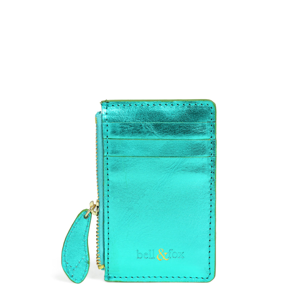 LIA Leather Card Holder - Emerald Metallic