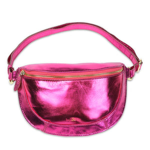 
                  
                    Load image into Gallery viewer, LIBERTY Crossbody Bag in Fuschia Metallic Leather
                  
                