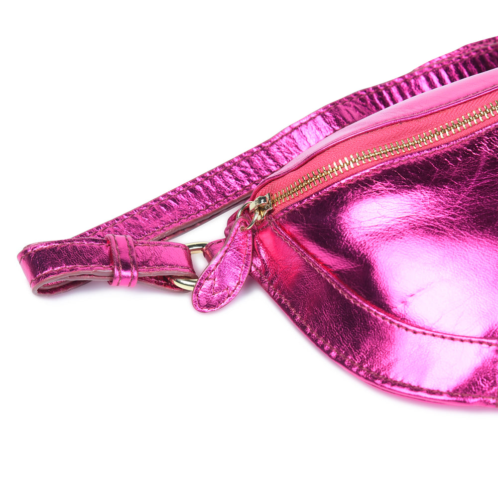 
                  
                    Load image into Gallery viewer, LIBERTY Crossbody Bag in Fuschia Metallic Leather
                  
                