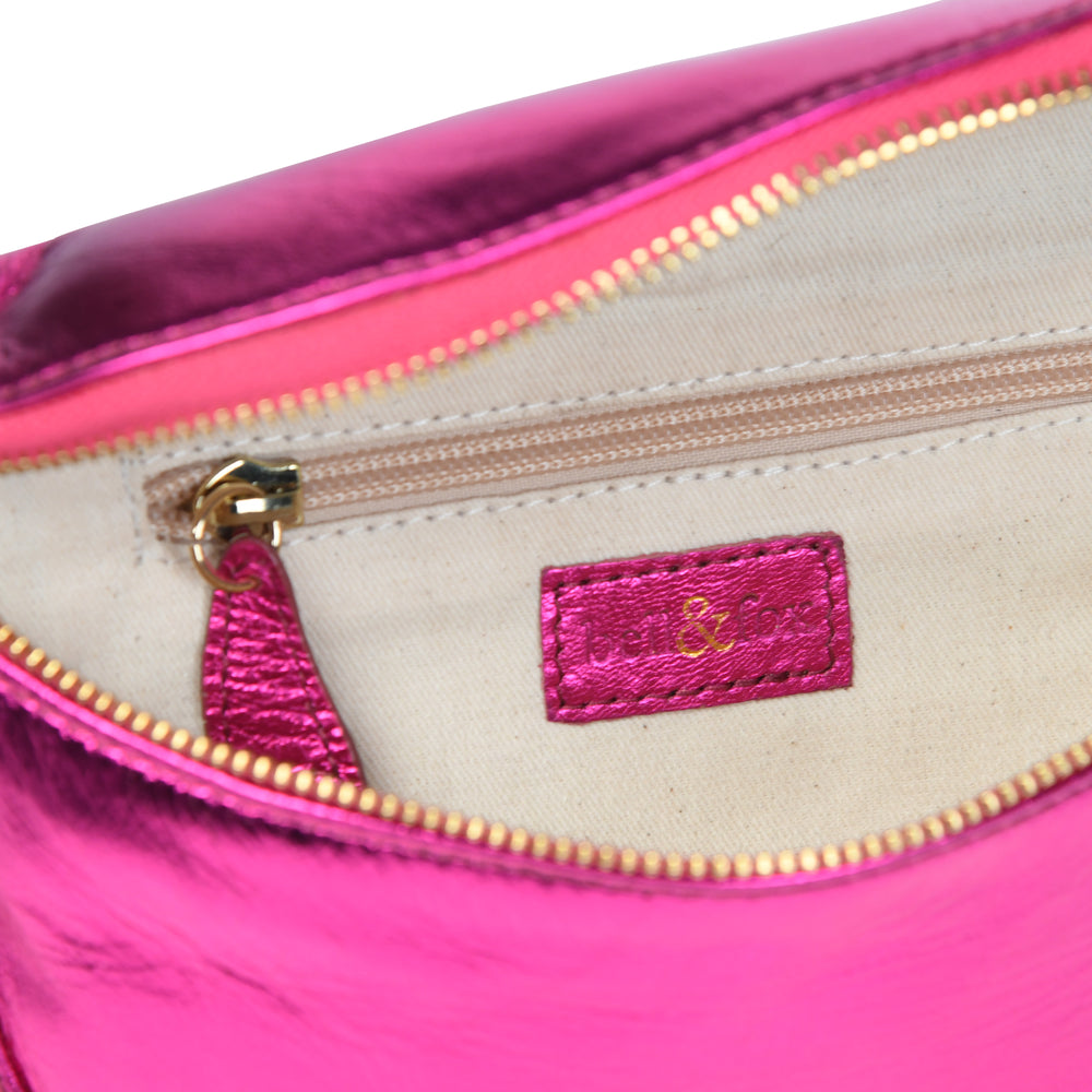 
                  
                    Load image into Gallery viewer, LIBERTY Crossbody Bag in Fuschia Metallic Leather
                  
                