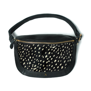 
                  
                    Load image into Gallery viewer, LIBERTY LUXE Crossbody Bag in Black Leather with Black &amp;amp; White
                  
                